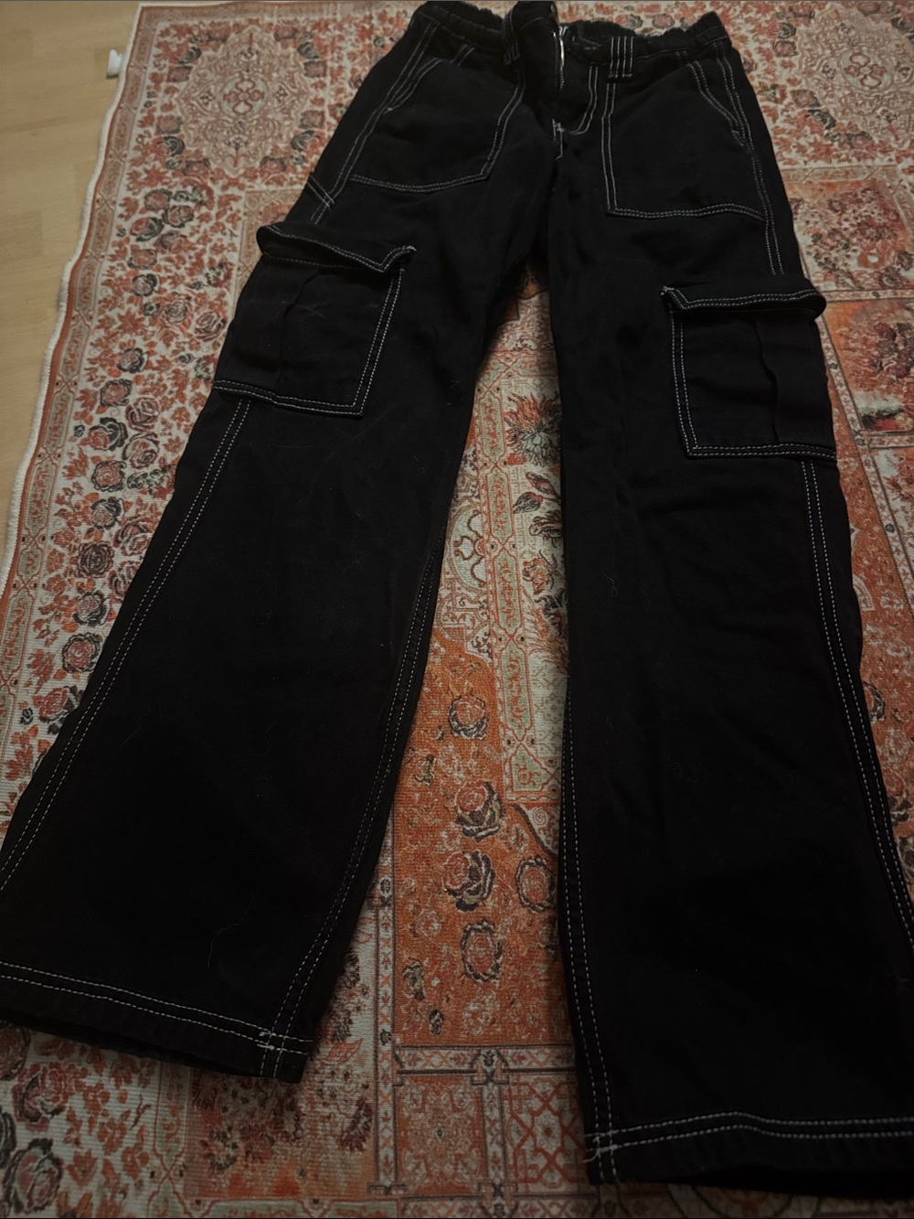 BDG Black Cargo Wide-Leg Jeans with Contrast Stitching